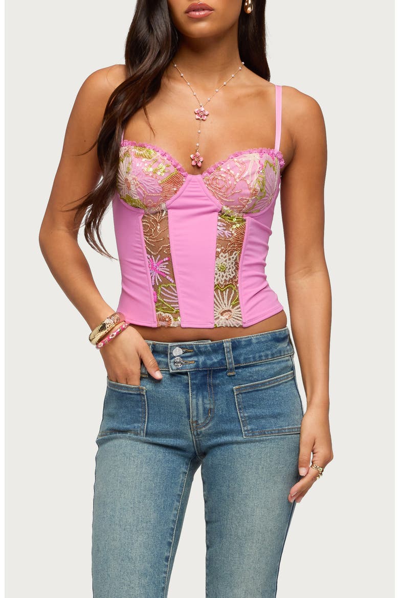 Inka Sequin Beaded Floral Underwire Top, Main, color, PINK