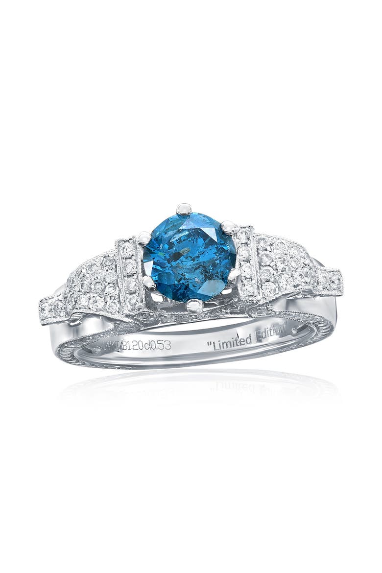14K White Gold 1.20ct Blue Diamond & 0.53cttw Diamond Ring, Main, color, White Gold