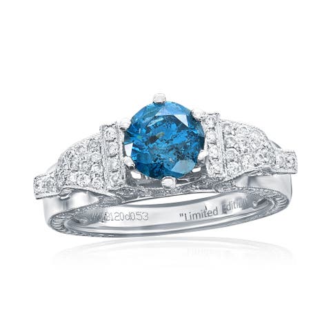 14K White Gold 1.20ct Blue Diamond & 0.53cttw Diamond Ring