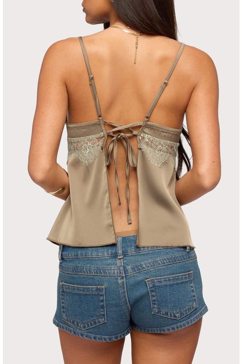 Lace Trim Satin Camisole, Alternate, color, OLIVE