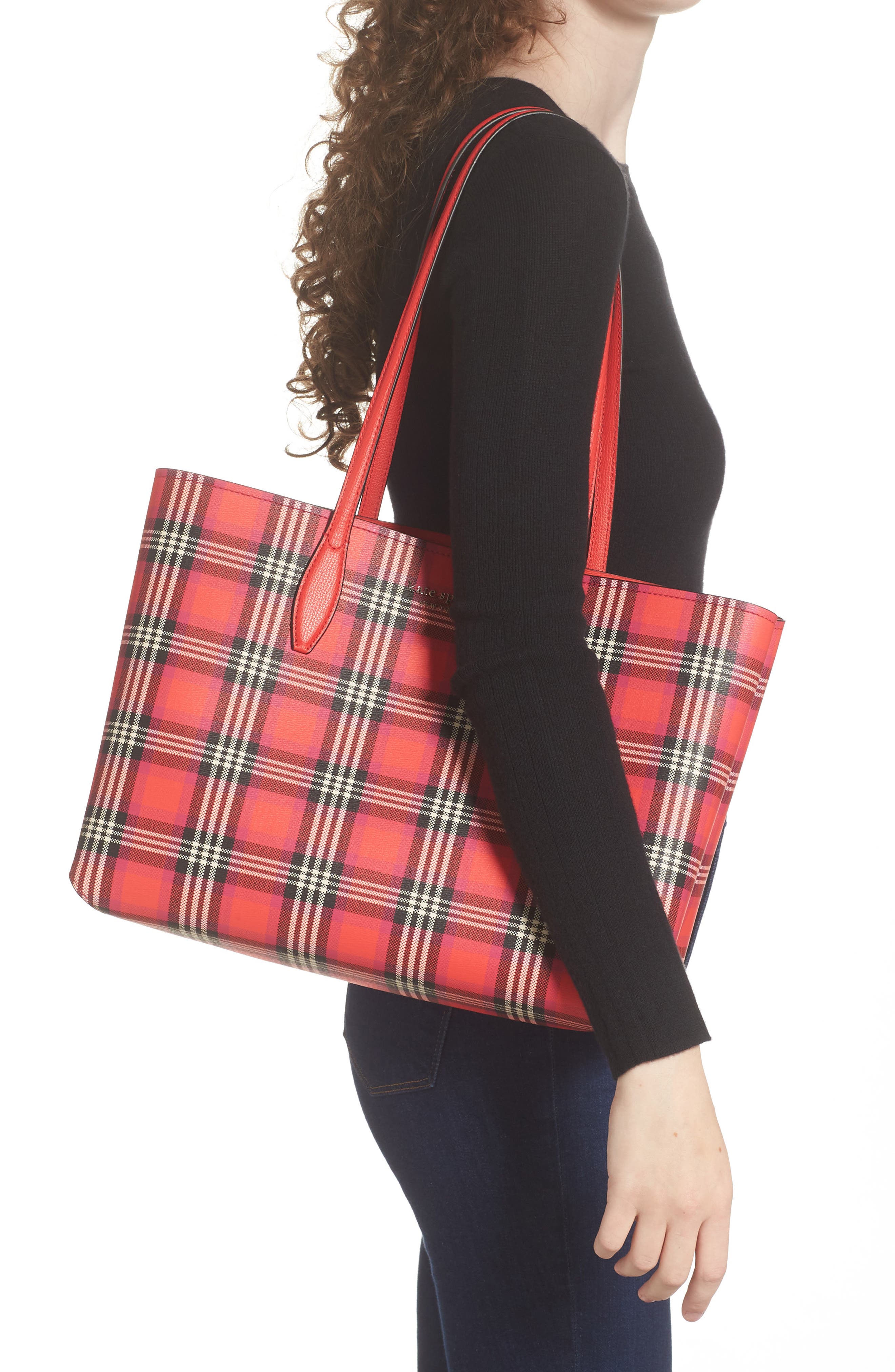 all day foliage plaid large tote, Alternate, color, PINK MULTI