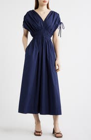 Vince Camuto Cotton Poplin Ruched Tie Shoulder Dress