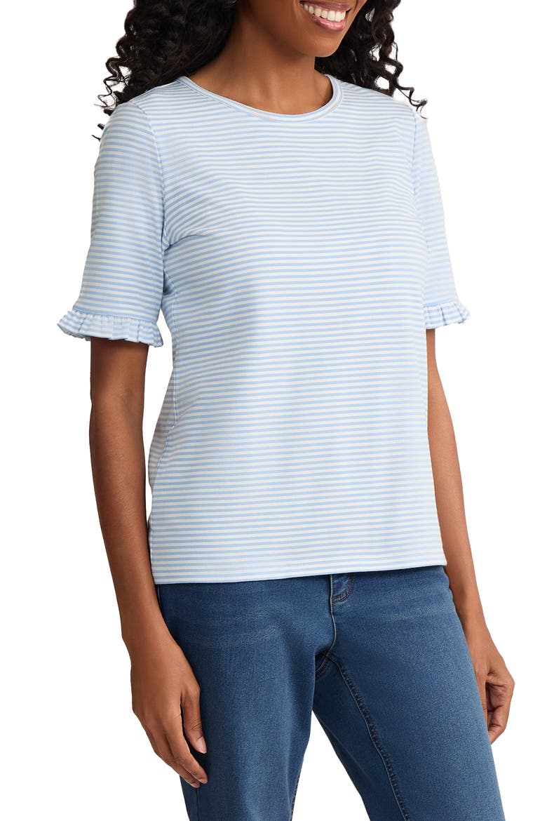 Ruffle Elbow Sleeve T-Shirt, Alternate, color, BREEZE BLUE/NATURAL WHITE