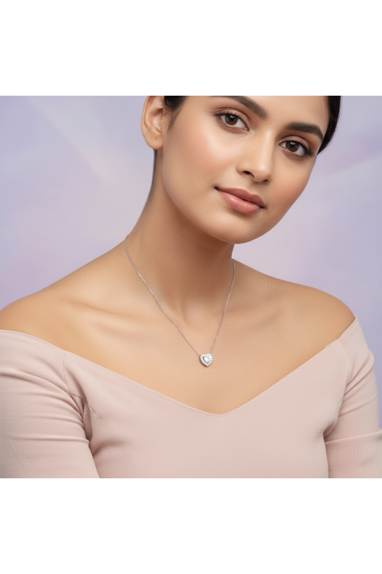 Valentina 14K Gold Lab Grown Diamond Heart Necklace - 1 ct, Alternate, color, 14K White Gold
