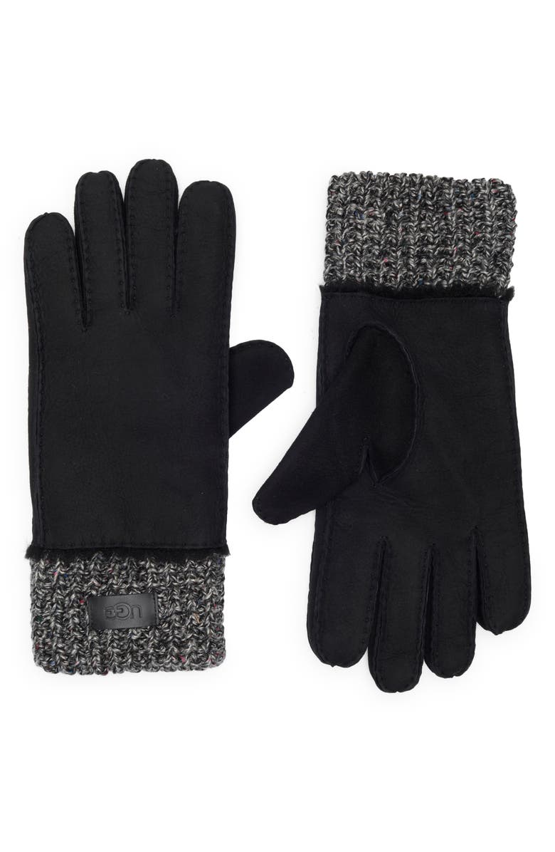 UGG<sup>®</sup> Sheepskin Genuine Shearling & Knit Cuff Gloves, Main, color, Black