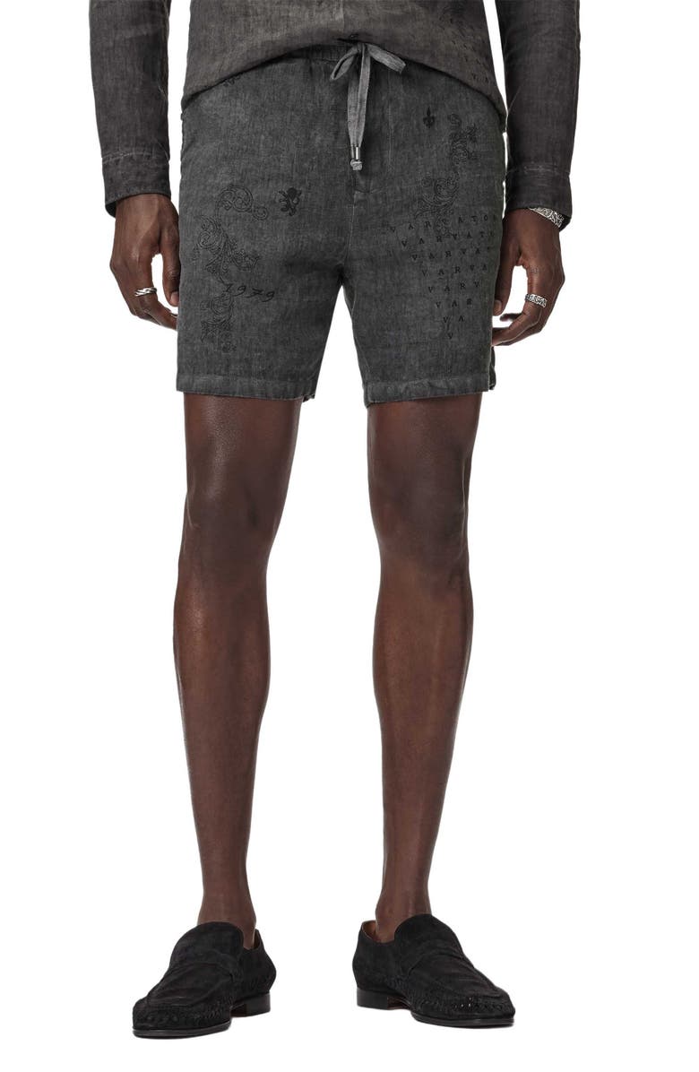 John Varvatos Daryl Linen Drawstring Shorts, Main, color, Charcoal