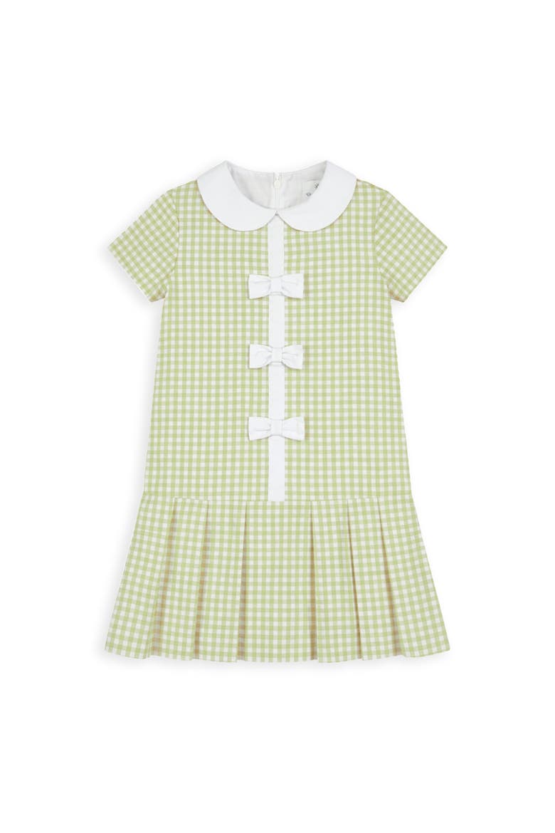 Check Dress with Pleated Skirt And Bows, Main, color, Sage & White Check