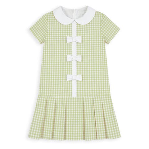 Check Dress with Pleated Skirt And Bows