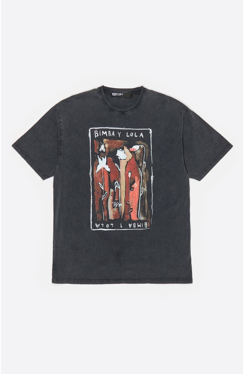 Bimba y Lola Floral Logo Maxi T-Shirt, Alternate, color, Washed Black