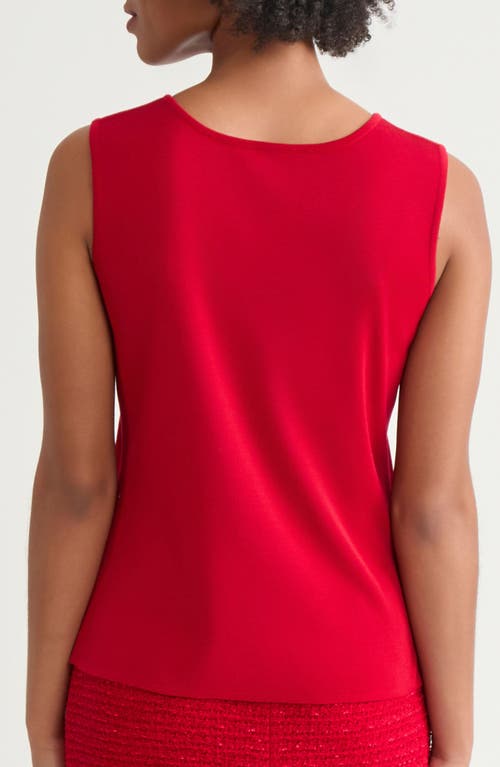 Ming Wang Deco Scoop Neck Stretch Crepe Tank In Red