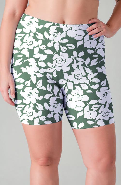 Calypsa Plus Size Mid-thigh Swim Shorts In Multi
