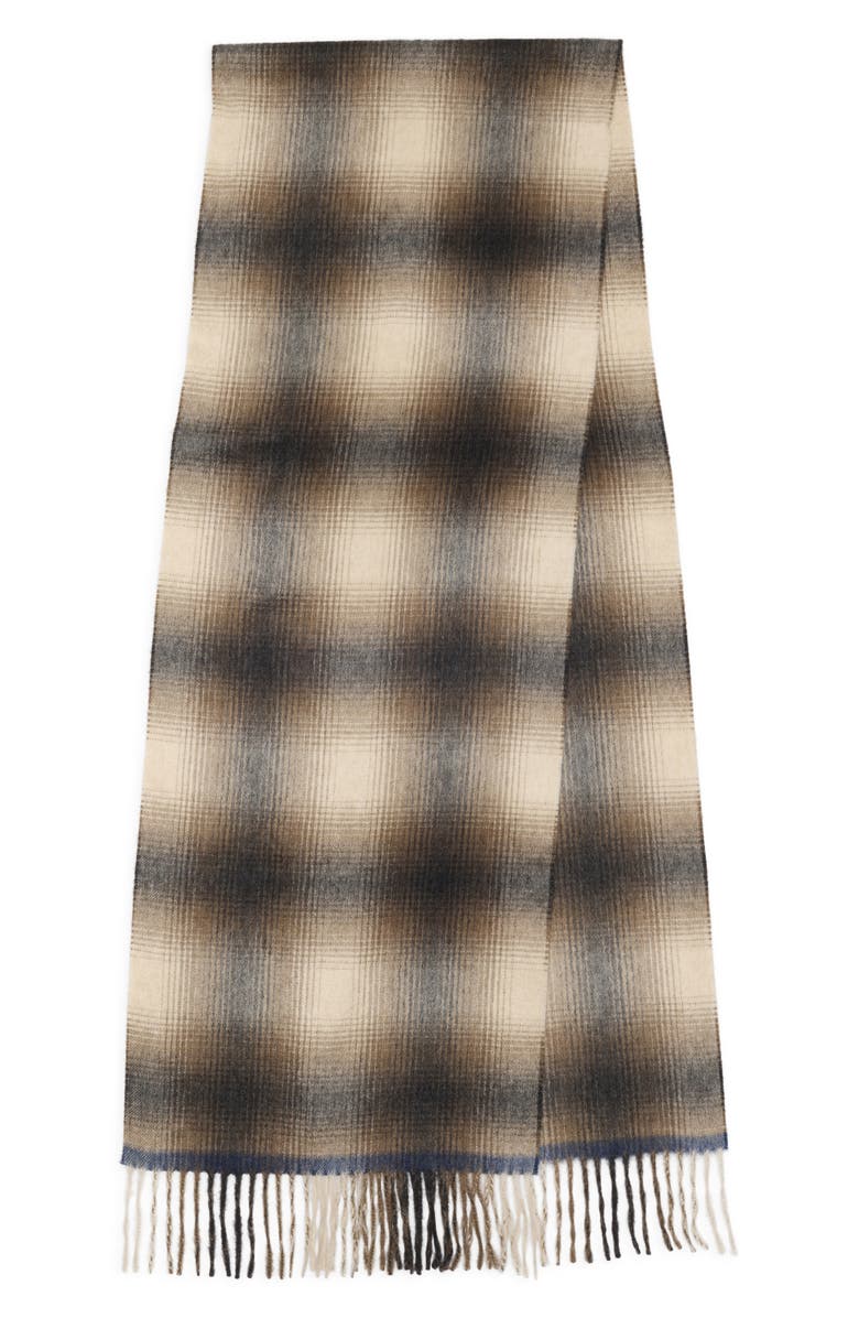 Nordstrom Plaid Cashmere Scarf, Alternate, color, Beige- Navy