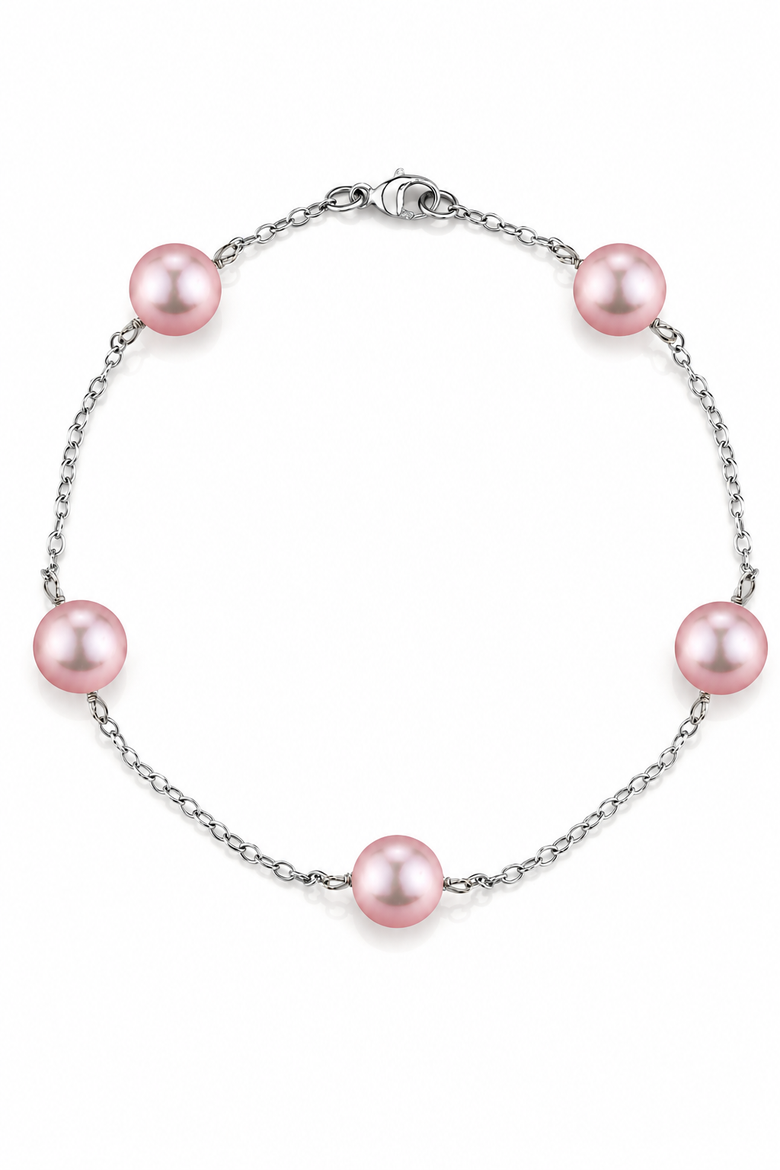 14K Gold Pink Freshwater Pearl Tincup Bracelet, Main, color, White Gold Chain