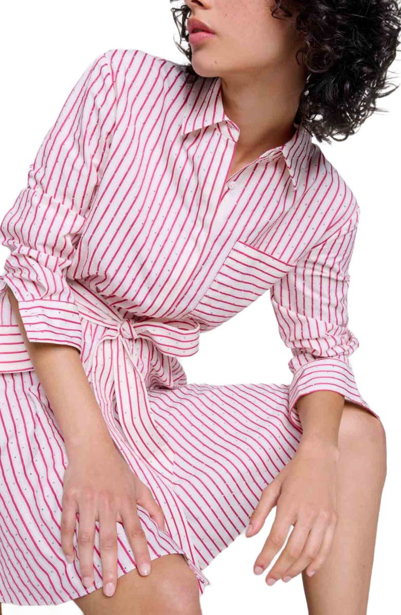 maje Striped rhinestone short dress, Alternate, color, 