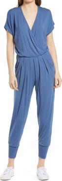 Loveappella Short Sleeve Wrap Top Jumpsuit