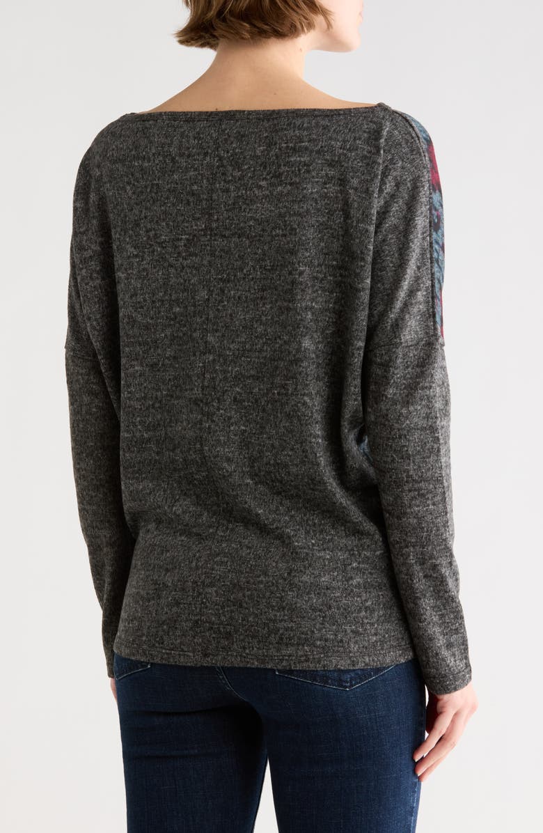 GO COUTURE Stripe Boat Neck Sweater, Alternate, color, Charcoal/ Red Print