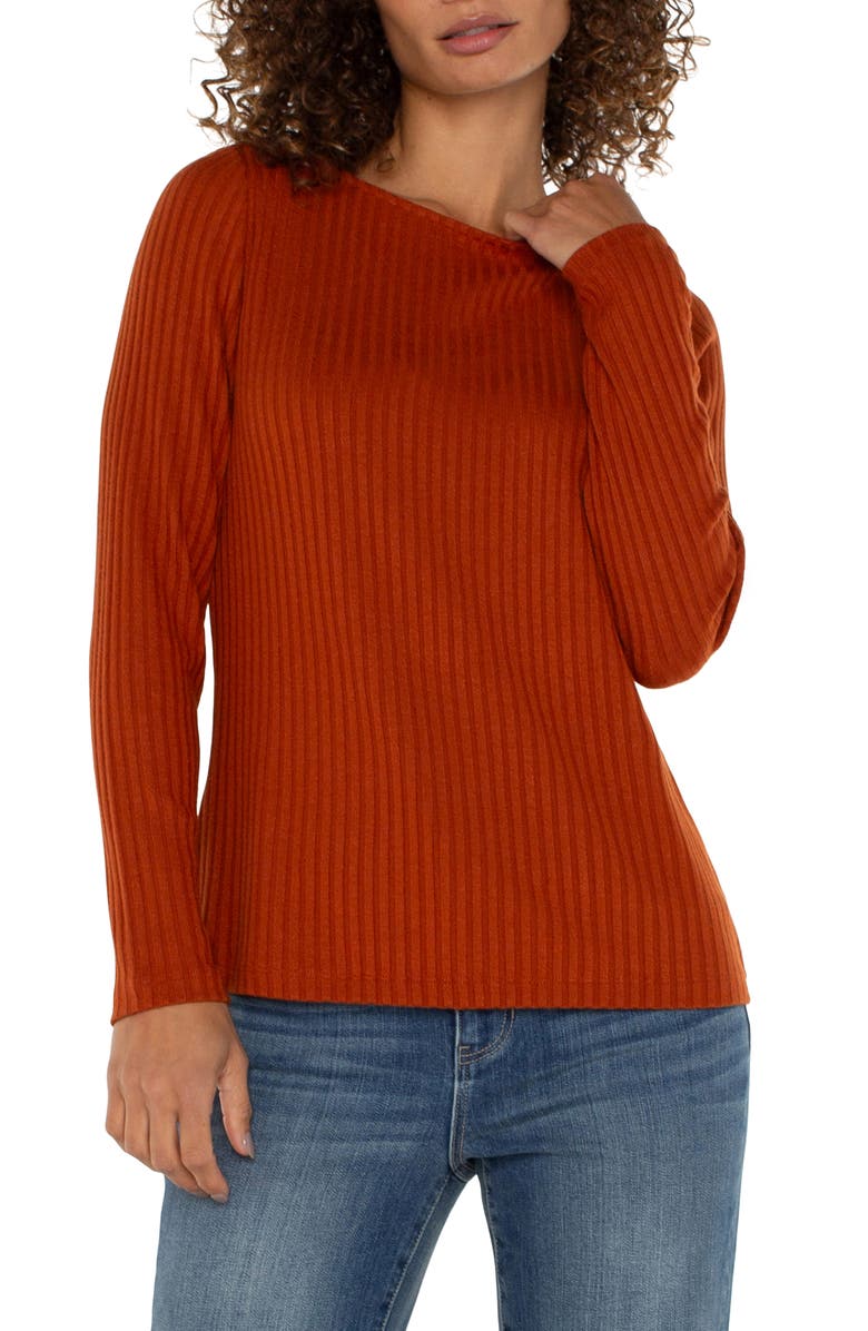 Liverpool Los Angeles Rib Boat Neck Top, Alternate, color, Cedar