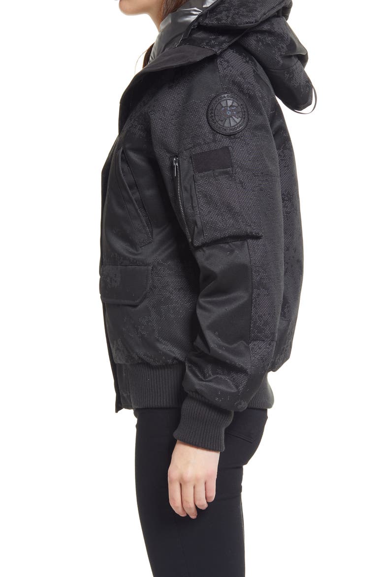 Chilliwack Holiday 625 Fill Power Down Hooded Bomber Jacket, Alternate, color, DRFTNG ICE BLK RFL