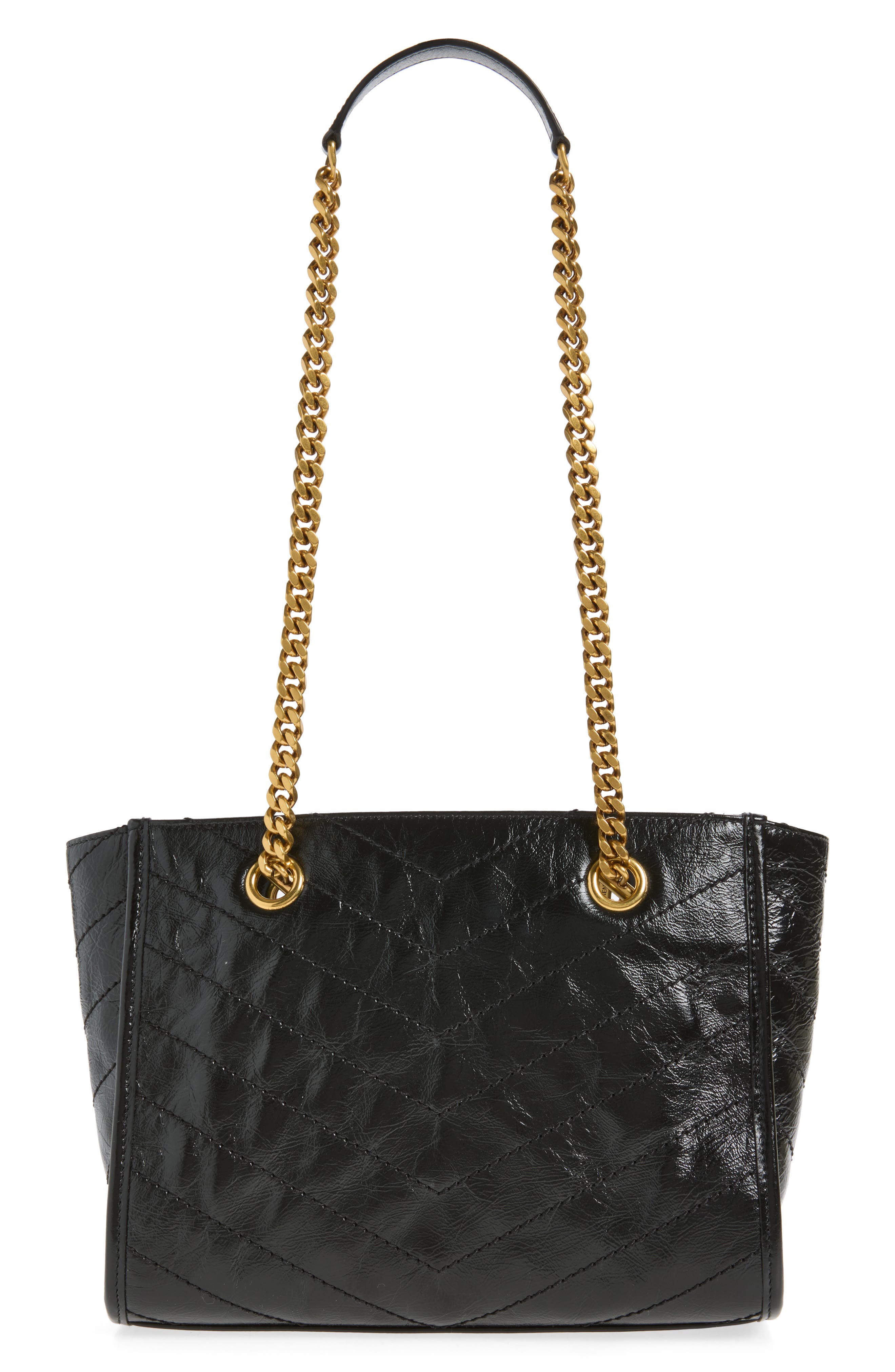 Small Niki Matelassé Leather Shopping Tote, Alternate, color, BLACK