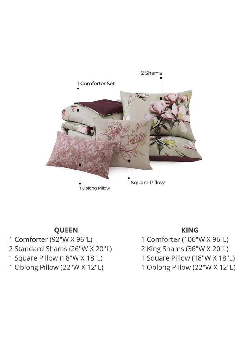 5-Piece Purple Lilies Reversible Comforter Set, Alternate, color, PURPLE