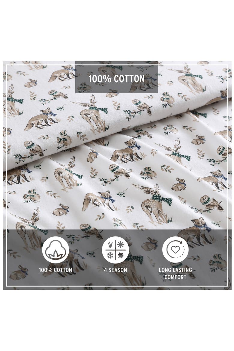Woodland Friends Cotton Flannel Sheet Set, Alternate, color, WHITE