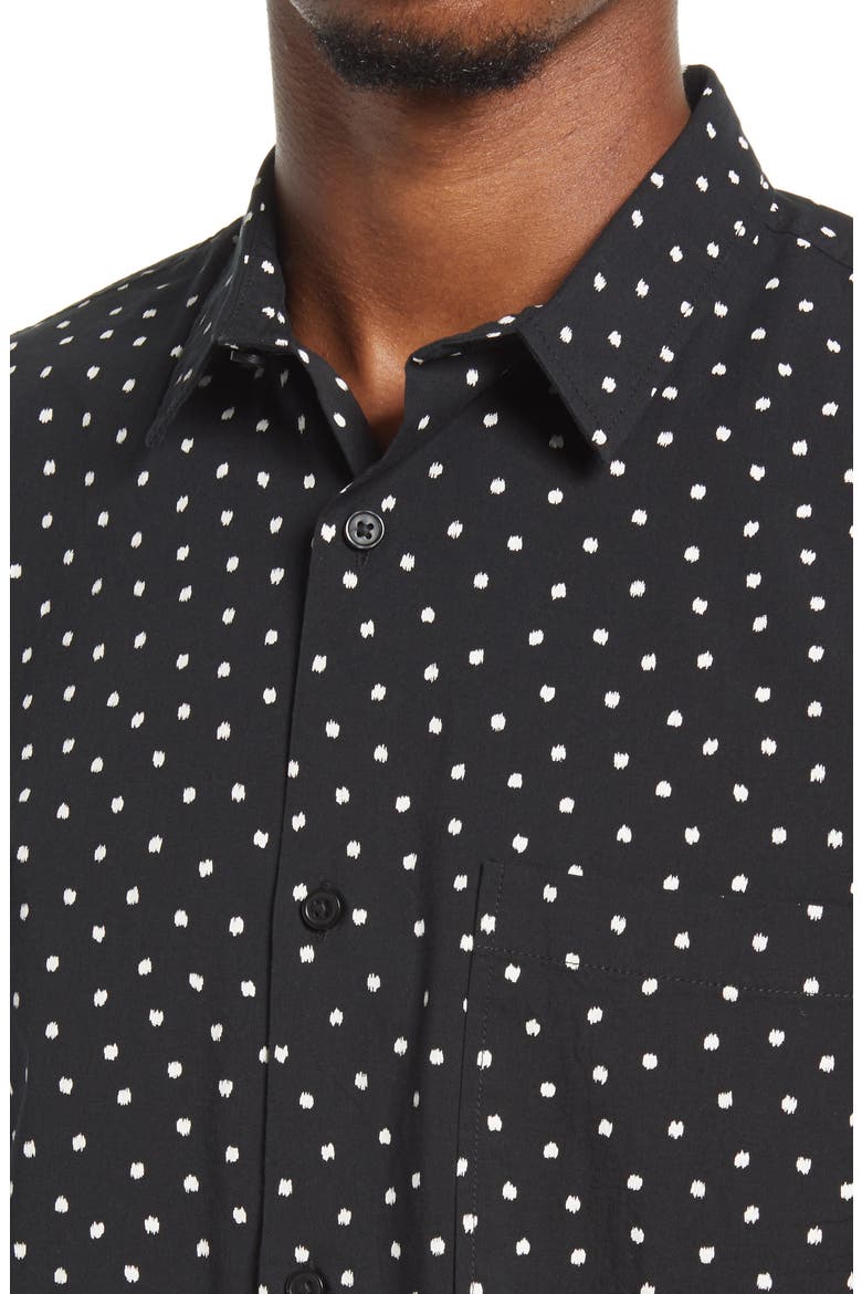 Sketch Dot Short Sleeve Stretch Organic Cotton Button-Up Shirt, Alternate, color, BLACK SECRET SKETCH DOT