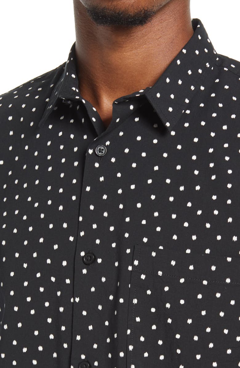 BP. Sketch Dot Short Sleeve Stretch Organic Cotton Button-Up Shirt, Alternate, color, 