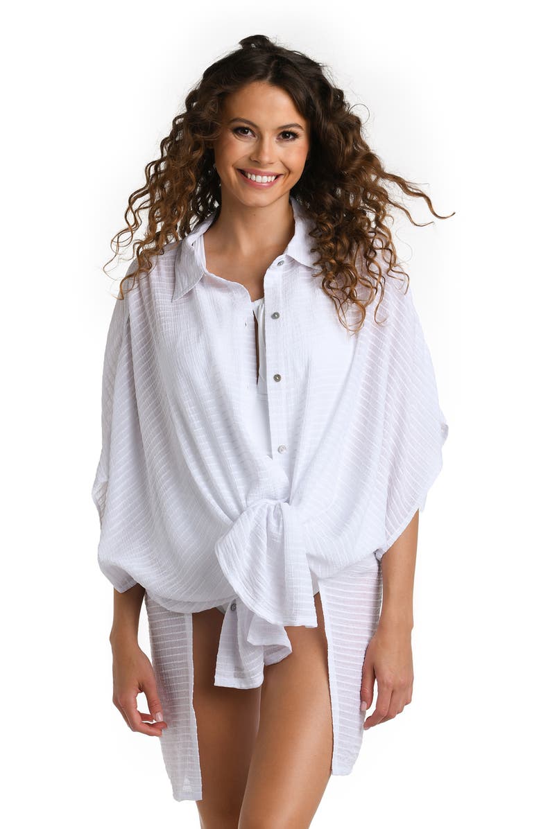 La Blanca Convertible Cover-Up Shirtdress, Alternate, color, White