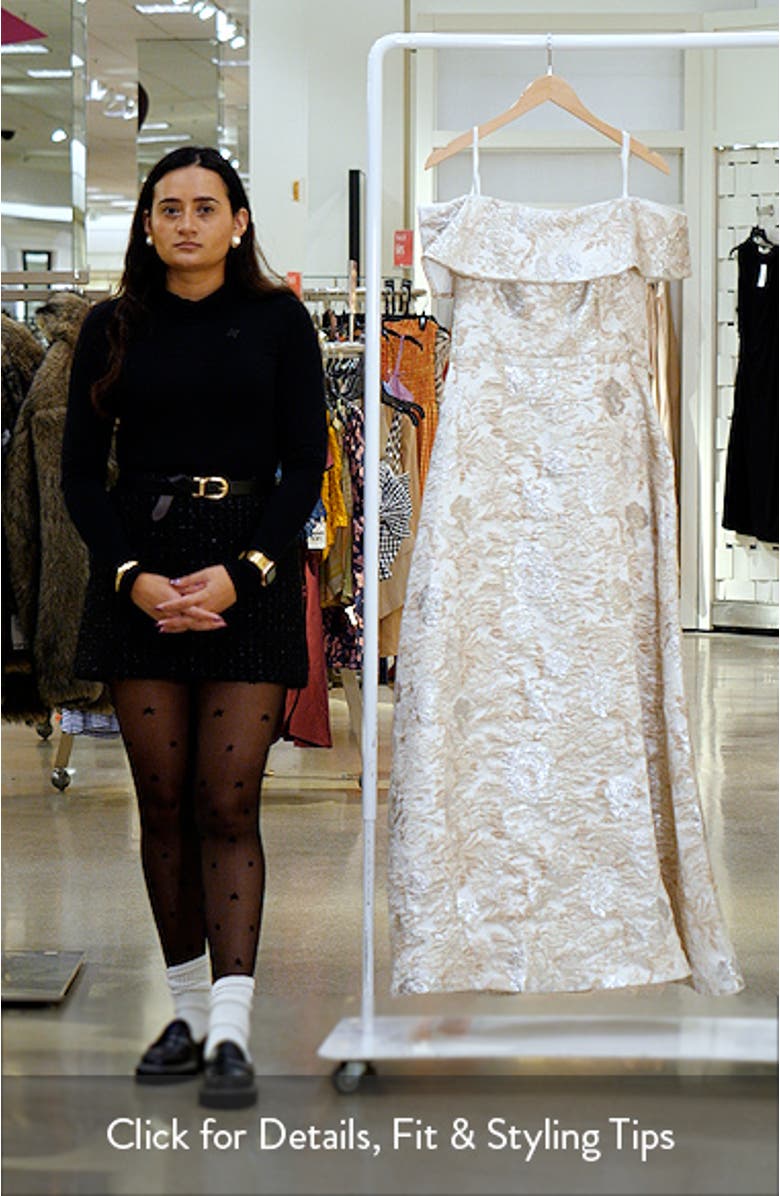 Metallic Floral Brocade Off the Shoulder Gown, sales video thumbnail