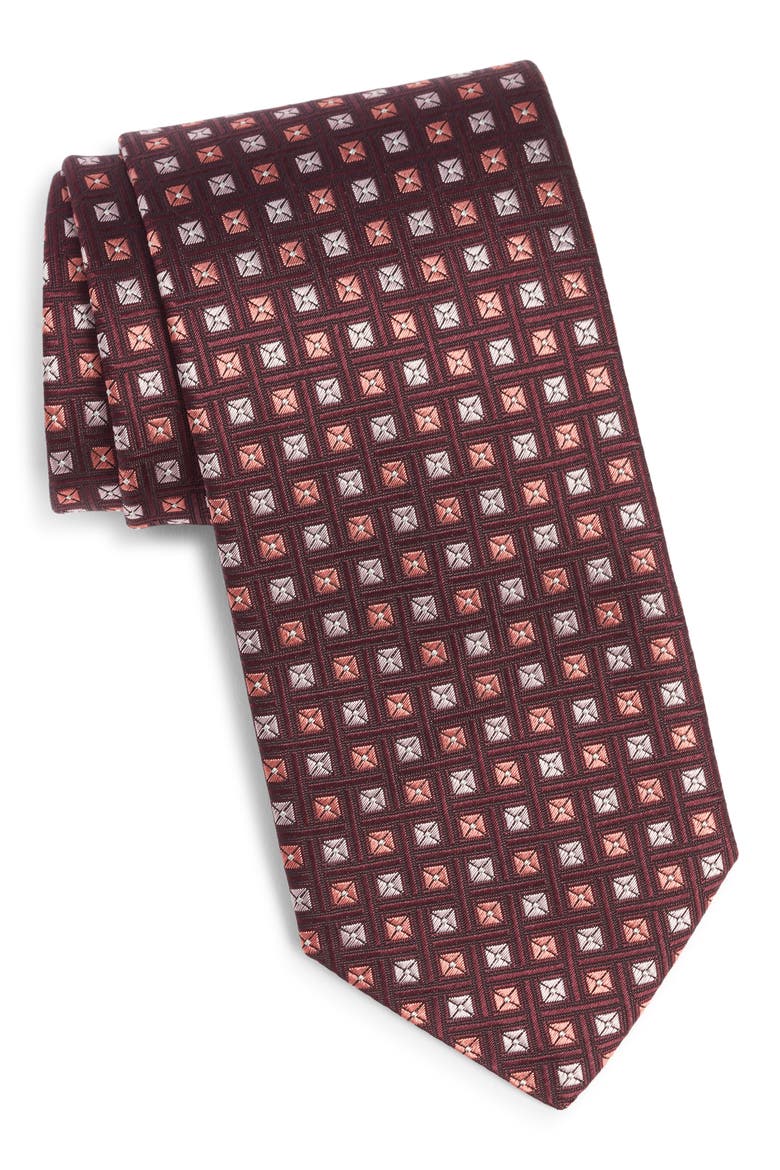 Medallion Silk Tie, Main, color, DARK RED