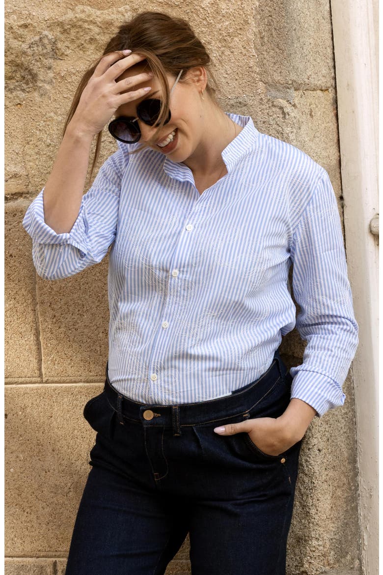 Camille Button-Up Maternity/Nursing Top, Alternate, color, BLUE