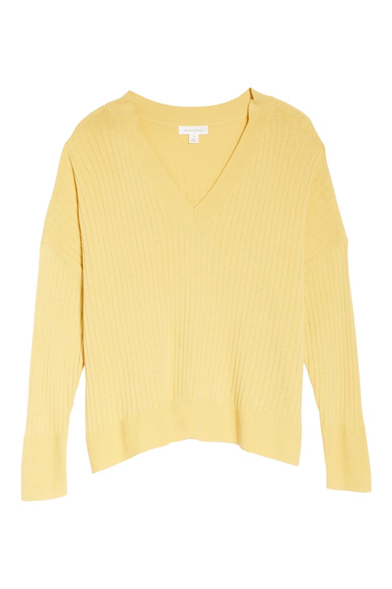 Wide Ribbed V-Neck Pullover, Alternate, color, YELLOW RATTAN