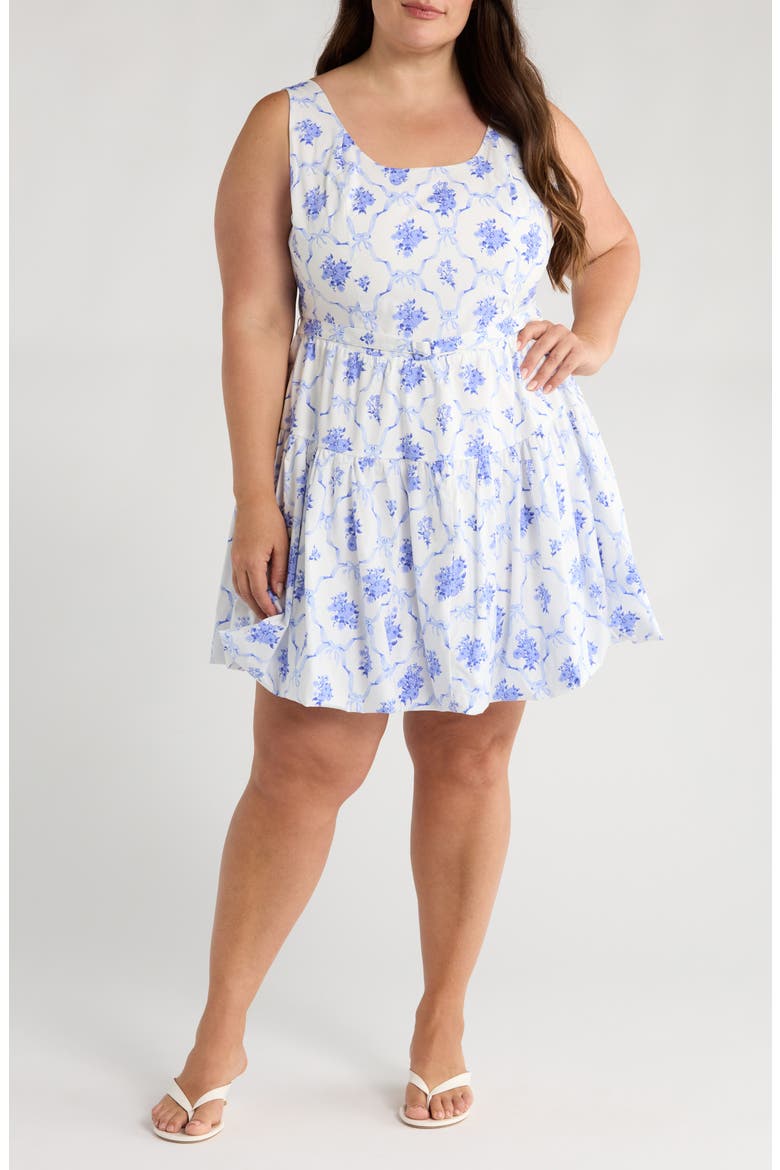 Nia Floral Drea Bubble Hem Dress, Main, color, WHITE/ BLUE