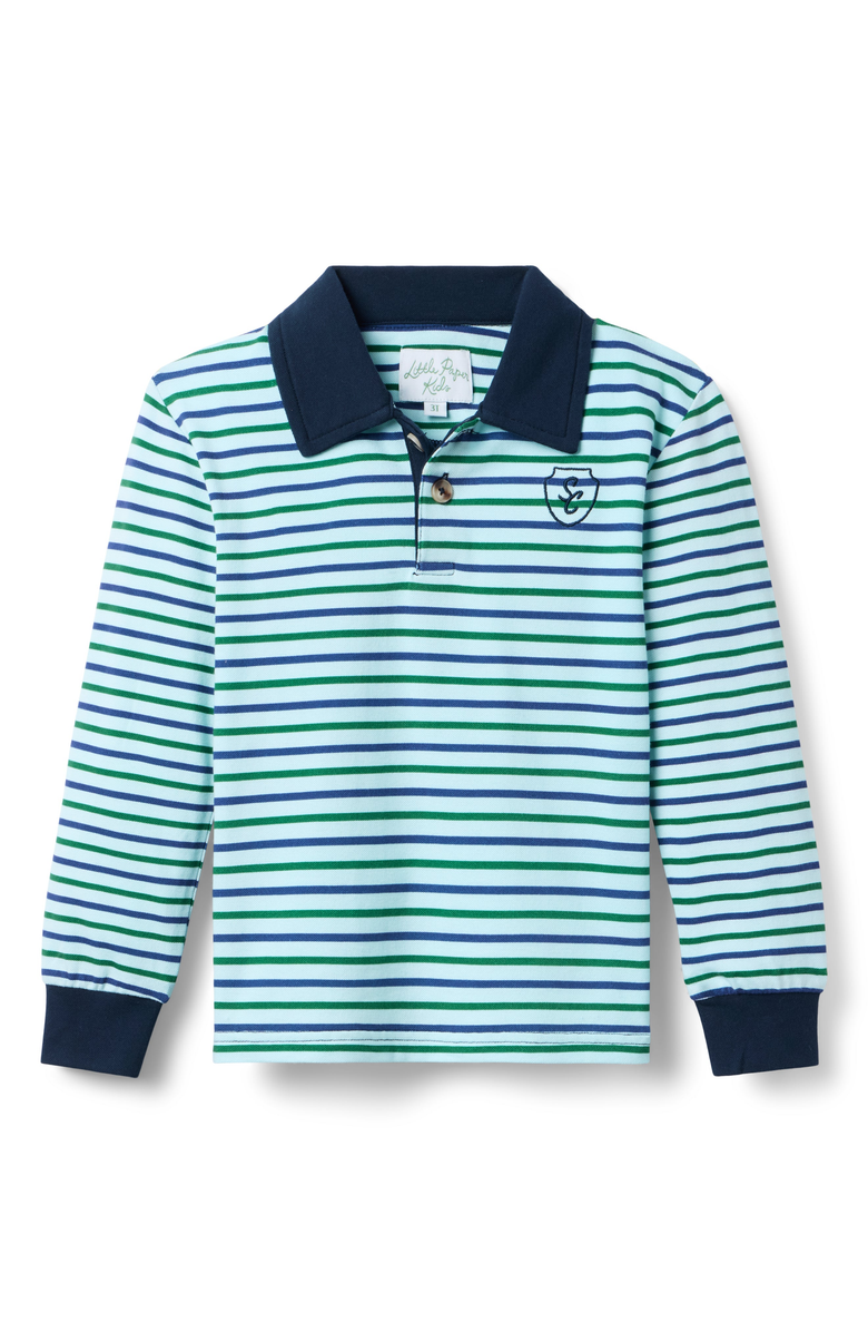 Little Paper Kids Rhodes Golf Stripe Long Sleeve Polo, Main, color, Blue / Green Stripe