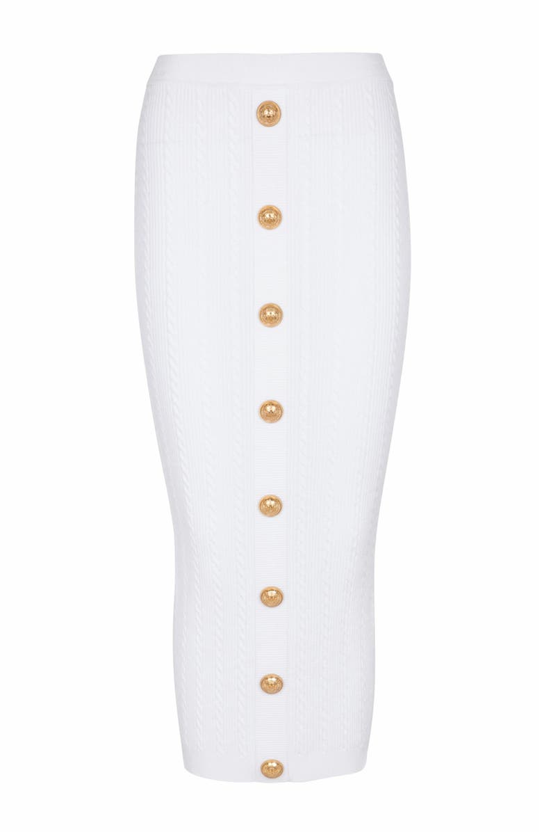 Balmain Cable-Knit Midi Skirt, Alternate, color, White