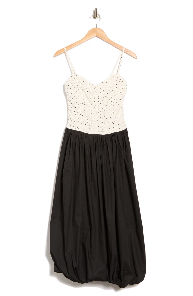 Lush Mixed Media Bubble Skirt Midi Dress, Alternate, color, White Black