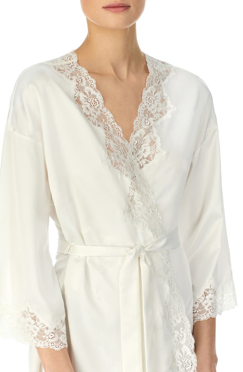 Lauren Ralph Lauren Lace Trim Satin Robe, Alternate, color, Ivory