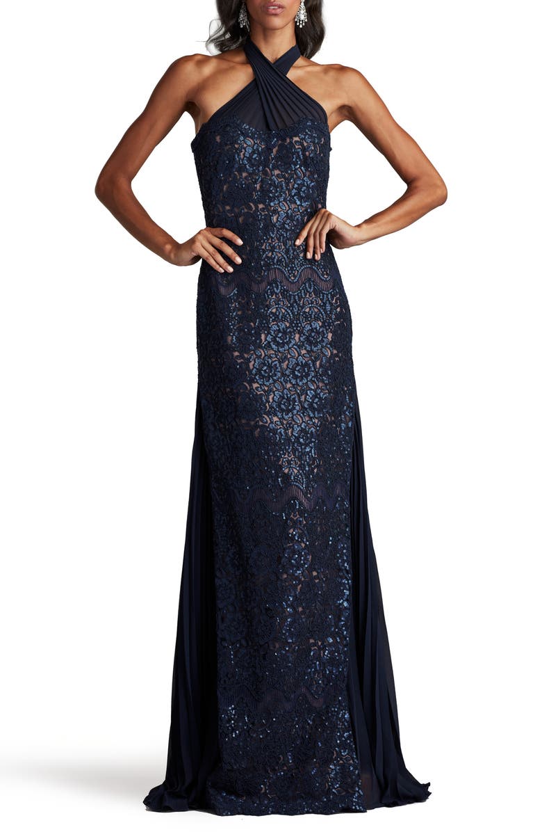 Tadashi Shoji Sequin Embellished Halter Neck Gown, Alternate, color, 