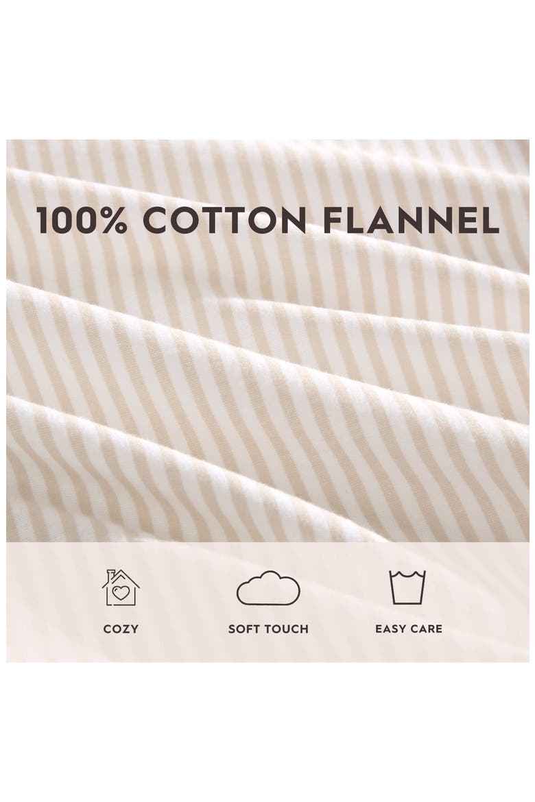 Oxfordshire Stripe Cotton Flannel Sheet Set, Alternate, color, LIGHT BEIGE