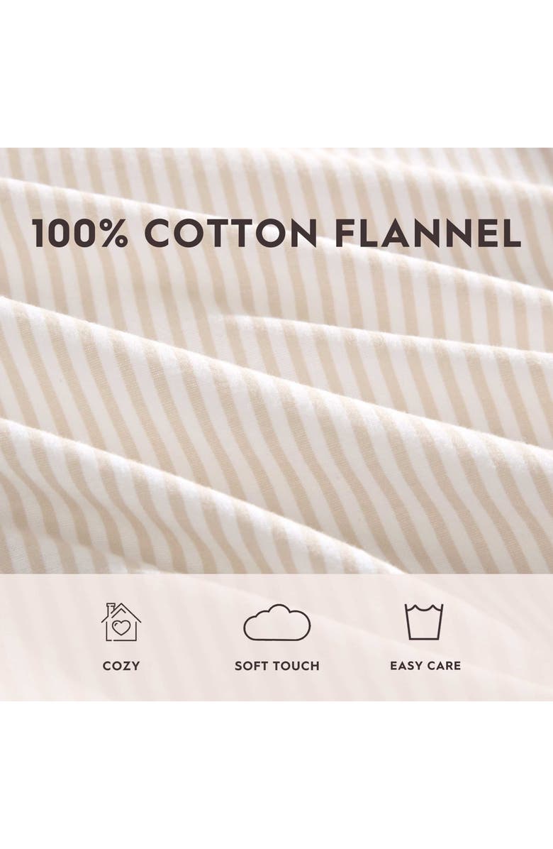 Laura Ashley Oxfordshire Stripe Cotton Flannel Sheet Set, Alternate, color, Light Beige