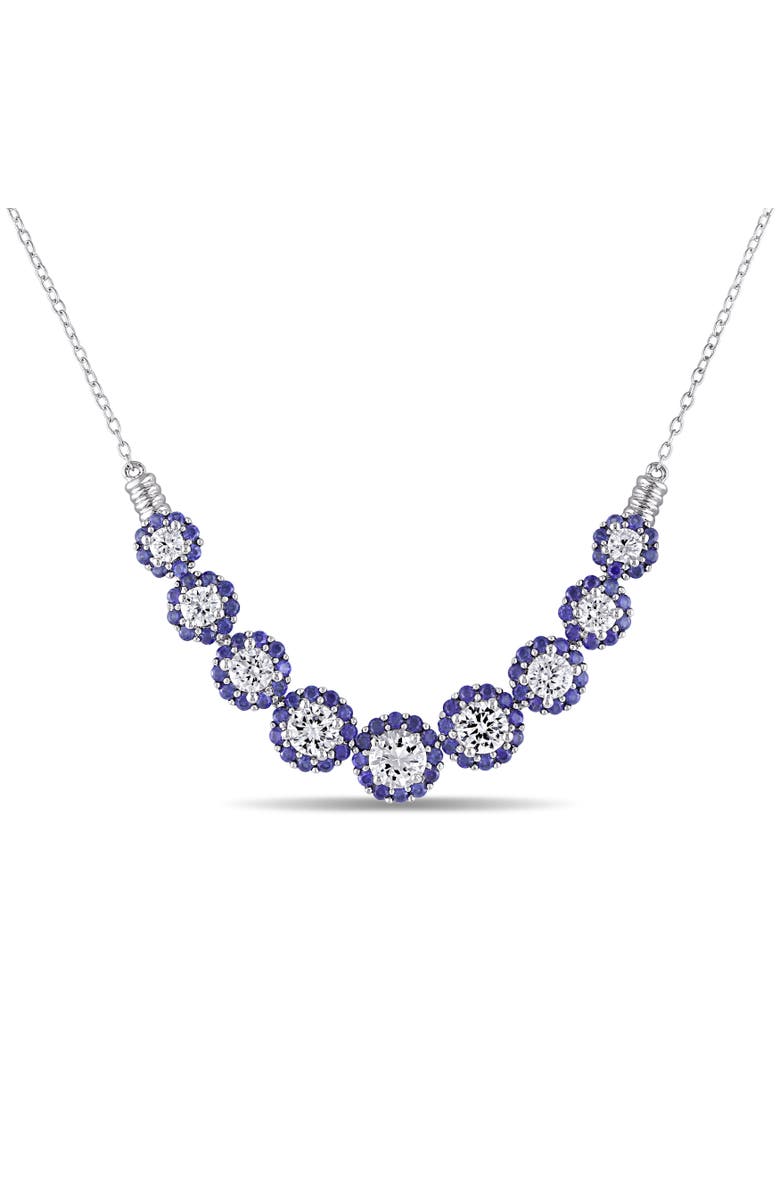 Julianna B. Lab-Created Sapphire Journey Halo Necklace, Main, color, Created Sapphire