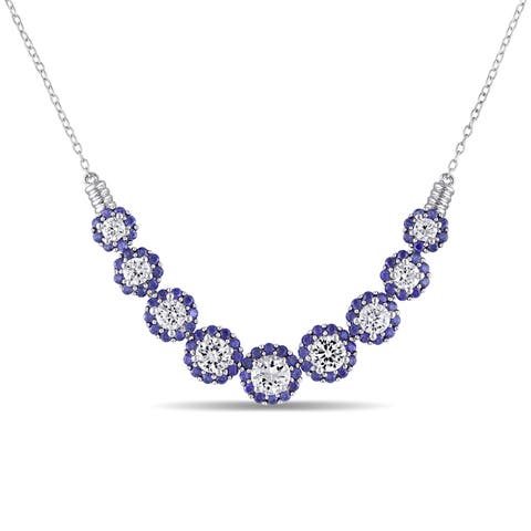 Lab-Created Sapphire Journey Halo Necklace