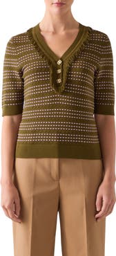 LK Bennett Fran Fringe Short Sleeve Henley Sweater