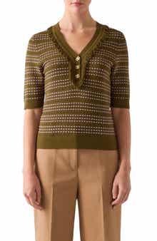 LK Bennett Fran Fringe Short Sleeve Henley Sweater