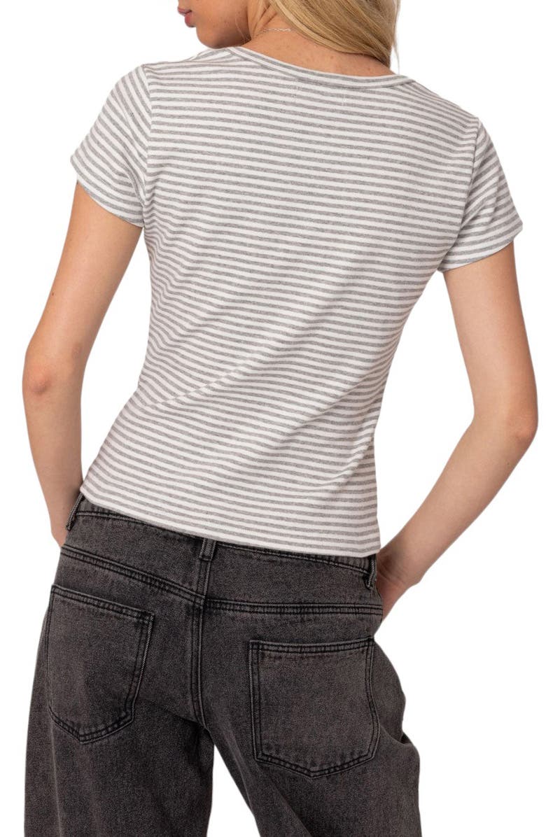 EDIKTED Kady Stripe Henley Baby Tee, Alternate, color, Gray-Melange