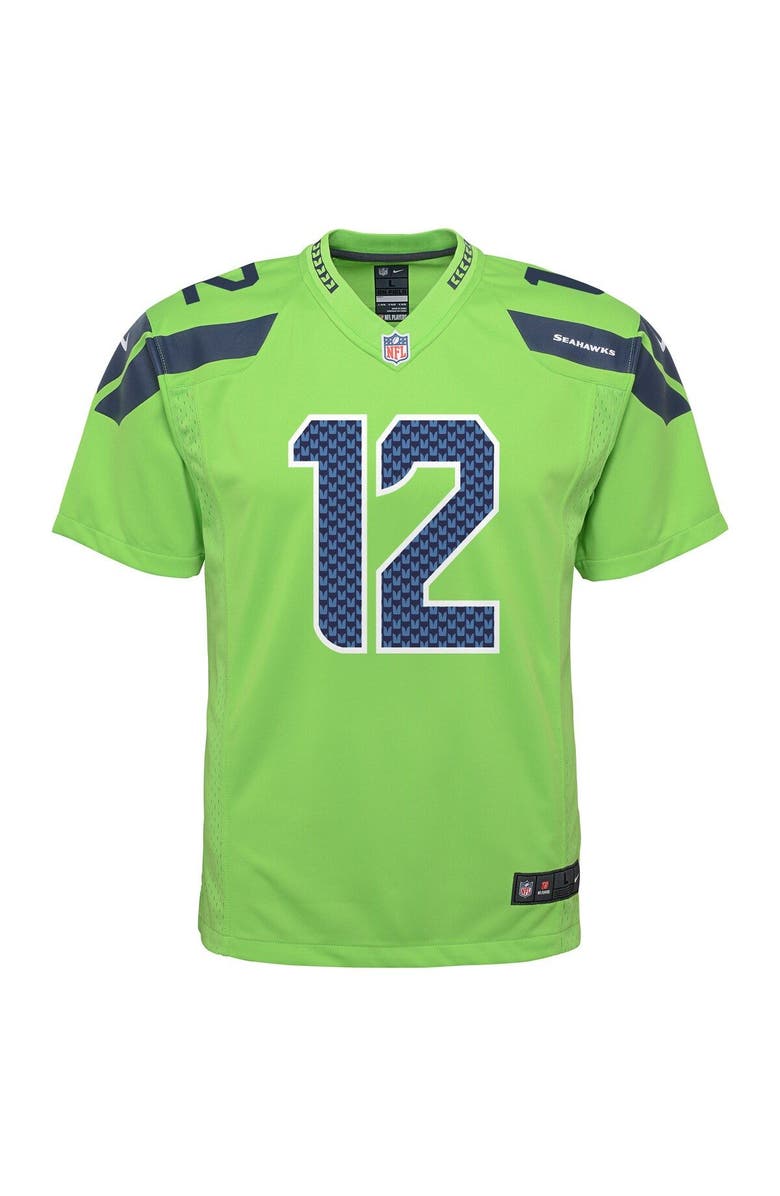 Nike Youth Nike 12s Neon Green Seattle Seahawks Game Jersey, Alternate, color, Neon Green