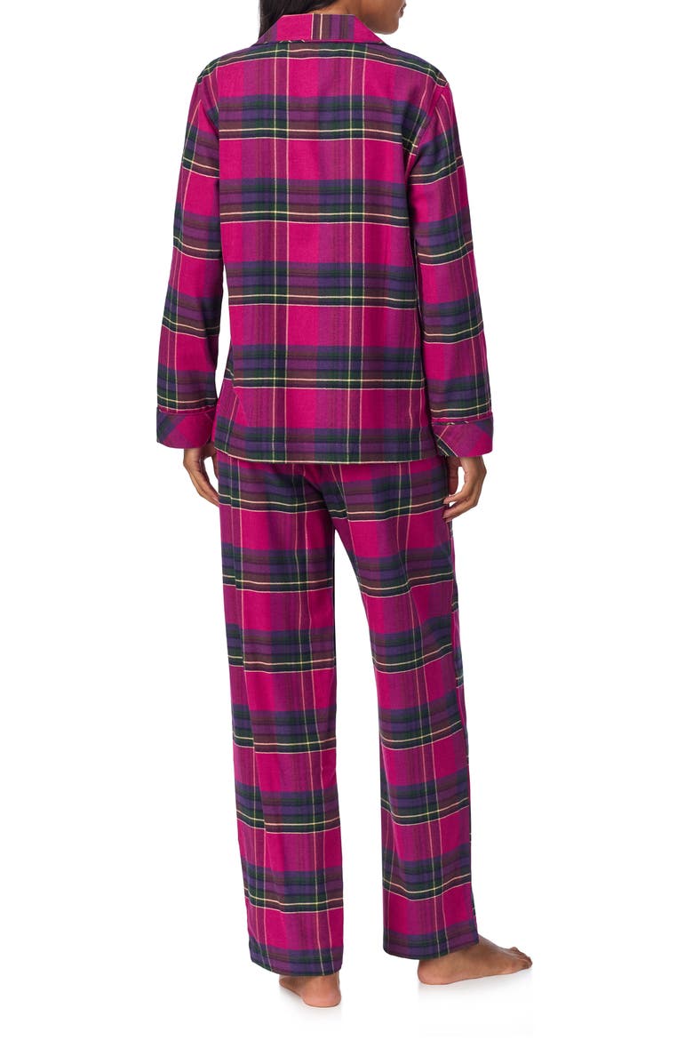 Print Cotton Blend Pajamas, Alternate, color, DARK PINK PLAID