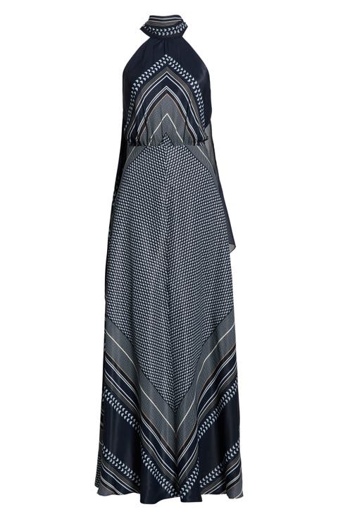 Skylar High Neck Scarf Print Maxi Dress