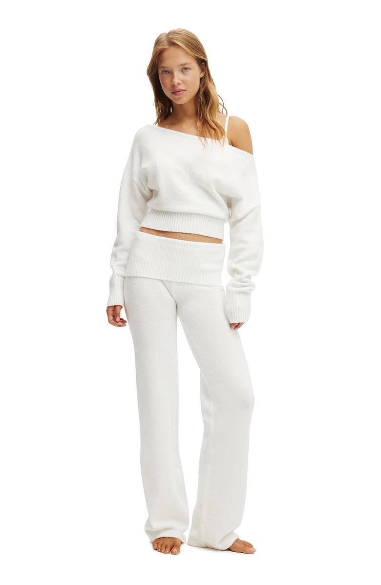 COTTON ON BODY Women's Roll Waist Fluffy Knit Pant, Alternate, color, Coconut Milk