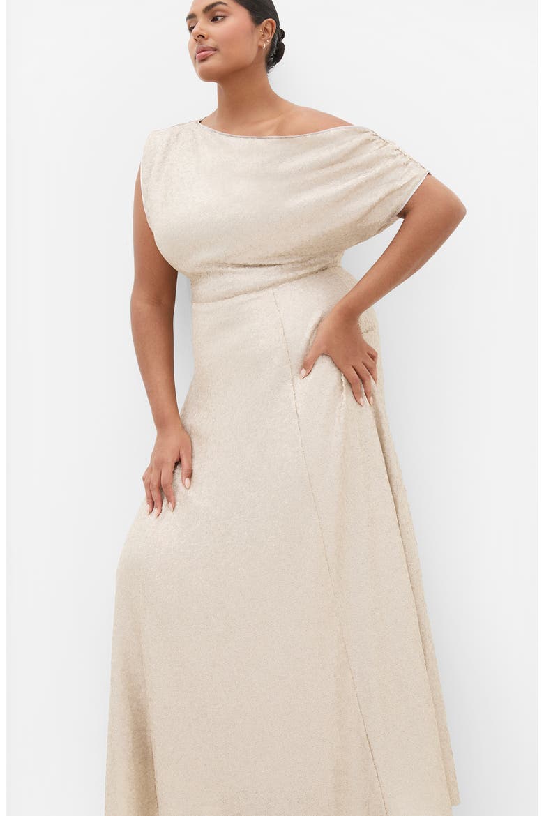 One-Shoulder Sequin Maxi Dress, Alternate, color, GODDESS GOLD